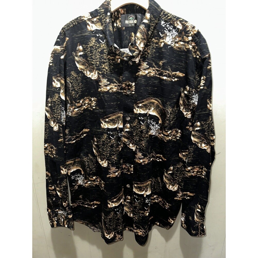 Redhead Wide Mouth Bass Fishing Long Sleeve Button Down Shirt Men's Large